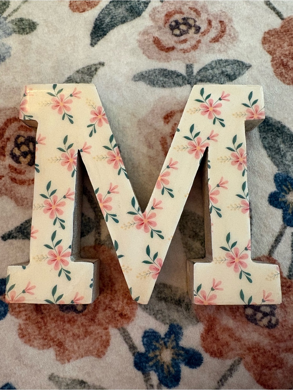 Floral Letter 'M' Decorative Home Accent - Pink and Cream